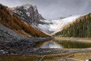 The Fist mountain with Tryste Lake in foreground, Spray Valley Provincial Park, Kananaskis Country, Alberta, Canada,