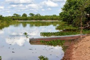 Boat on edge of Claro River, Mato Grosso, Brazil (Photo: Peter Llewellyn)