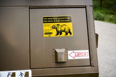 Bear proof garbage bin, , Kananaskis Country, Alberta, Canada.