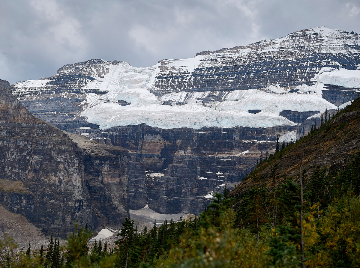 Victoria Glacier from trail to Plain of the Six Glaciers, Banff National Park, Lake Louise, Alberta, Canada,