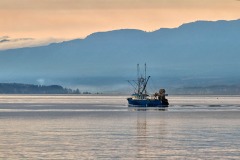 Fishing boat silhouetted off Point Holmes, Vancouver Island Photo: Peter Llewellyn