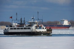 Toronto Island ferry breaks through ice, Lake Ontario, Toronto , Ontario, Canada