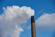 Steam fron chimney stack at Redpath sugar plant, Harbourside, Toronto , Ontario, Canada