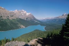 Peyto Lake, Banff National Park, Alberta, Canada, - color of lake is dure to rock flour fom glacier Photo: Peter Llewellyn