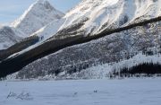 Ice fishing on Spray Lakes, Spray Lakes Provincial Park, Kananaskis Country, Alberta, Canada