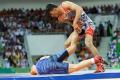 Ashgabat 2017 - 5th Asian Indoor & MartialArts Games 25-09-2017. Mens Wrestling, Alwedin Shamsi (AFG) v Malik Sadeed (AFG)