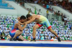 Ashgabat 2017 - 5th Asian Indoor & MartialArts Games 25-09-2017. Mens Wrestling, A. Davlumbayev (KAZ) v Myron Damian (FSM)