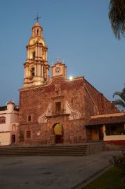 Evening view of Parroquia San Andres Apostol, Ajijic, Mexico. Ajijic, Jalisco, Mexico