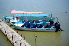 Moored boats, lake front, Chapala, Jalisco, Mexico. Lake Chapala is the largest body of freshwater in Mexico.