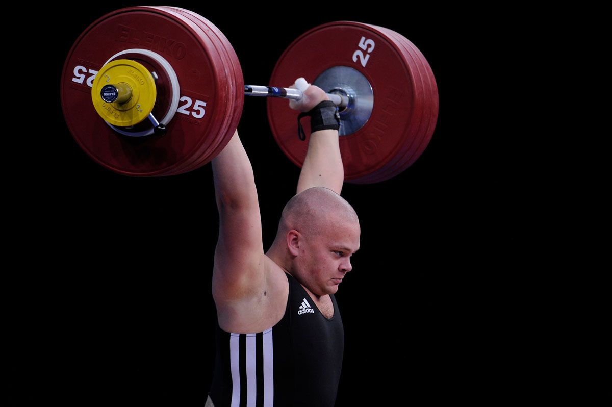 Mart SEIM (EST) in the clean and jerk, The London Prepares Weightlifting Olympic Test Event, ExCel Arena, London, England Decemb