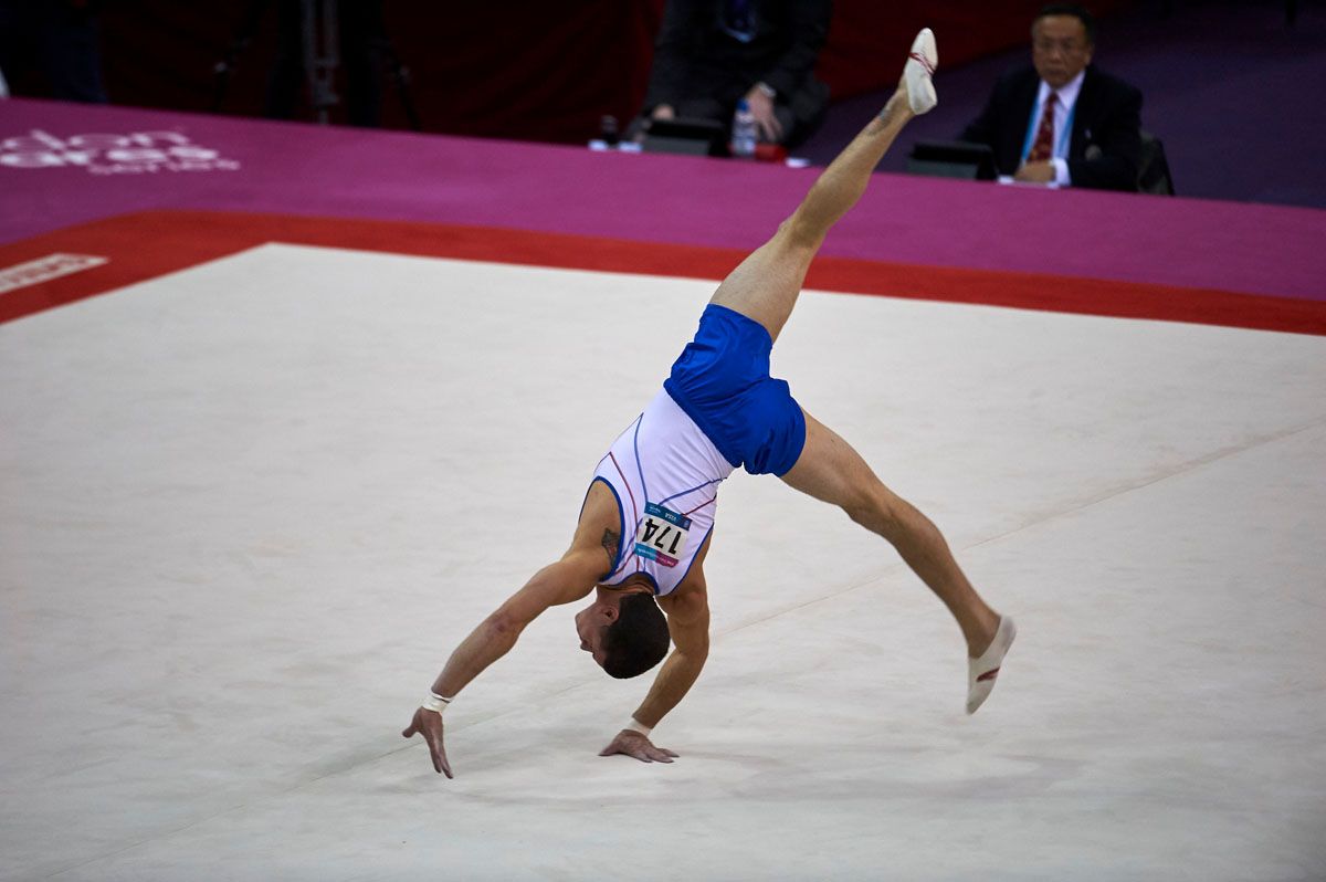 Angel RAMOS RIVERA (PUR) competes in the floor exercise, The London Prepares Visa International Gymnastics, Olympic Test Event, North Greenwich Arena, London, England January 12, 2012.