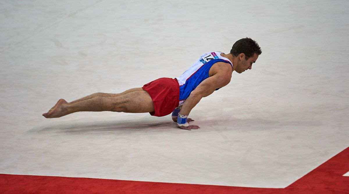 Gael da SILVA (FRA), competes in the floor exercise, The London Prepares Visa International Gymnastics, Olympic Test Event, North Greenwich Arena, London, England January 12, 2012.