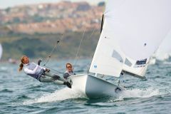 Hannah Mills and Saskia Clark (GBR), 470, women's two person dinghy, Sailing Olympic Test Event, Weymouth, England, Photo by: Peter Llewellyn