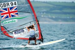 Bryony Shaw (GBR), RS:X women's windsurfer, Sailing Olympic Test Event, Weymouth, England, Photo by: Peter Llewellyn