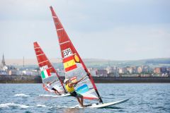 Marina Alabau (ESP), RS:X women's windsurfer, Sailing Olympic Test Event, Weymouth, England, Photo by: Peter Llewellyn