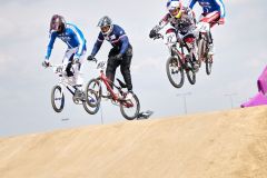 L to R - Romain Riccardi (ITA), Oliver Hoarau (FRA), Luke Madill (AUS) and Manuel de Vecchi (ITA), BMX Supercross World Cup Olympic Test Event, Olympic Park, Stratford London, England, Photo by: Peter Llewellyn