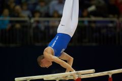 Oleg VERNIAIEV (UKR), competes in the parallel bars, The London Prepares Visa International Gymnastics, Olympic Test Event, North Greenwich Arena, London, England January 13, 2012.