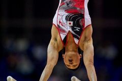 Masahiro YOSHIDA (JPN), competes in the parallel bars, The London Prepares Visa International Gymnastics, Olympic Test Event, North Greenwich Arena, London, England January 13, 2012.