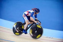 London, England, 12-02-18. Cristin WALKER (USA) competes in the Women's Sprint at the UCI World Cup, Track Cycling, Olympic Velodrome, London. Part of the London Prepares Olympic preparations.