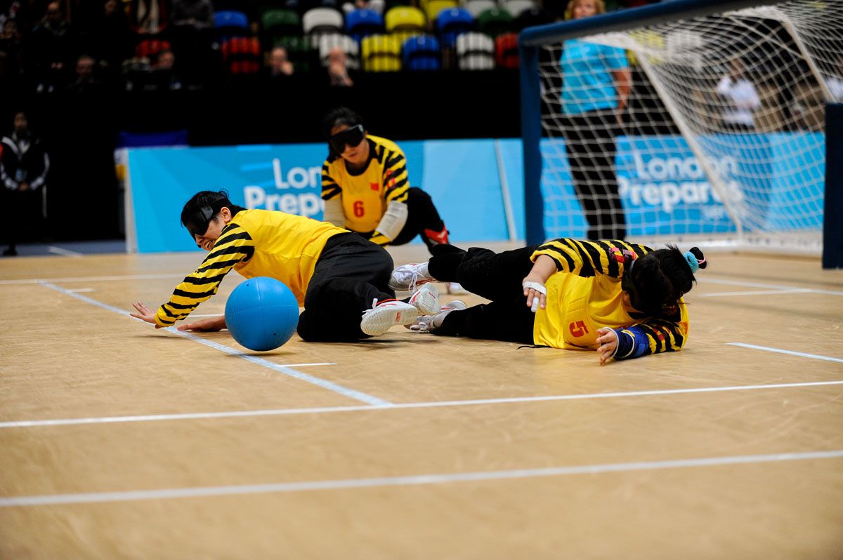 The London Prepares Goalball Paralympic Test Event - Sweden v China, Handball Arena, Olympic Park, London, England December 3, 2011. Handball is played by blind or partially sighted athletes wearing an eye shade to ensure no sight.