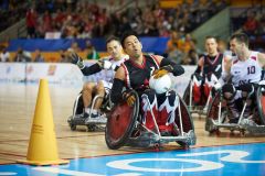 14 August 2015: TO2015 Parapanam Games, Wheelchair Rugby Gold medal match Canada v USA, Mississauga Sports Centre. Jason Crone (
