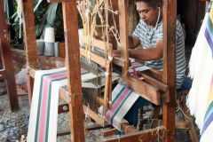 Weaver working on hand loom, Ajijic, Jalisco, Mexico.