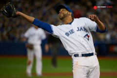September 21 2015: Toronto Blue Jays Starting pitcher David Price (14) [7039] catches New York Yankees Catcher Brian McCann (34) [3672]  to end sixth inning of 4 - 2 win against New York Yankees at Rogers Centre in Toronto, ON, Canada.