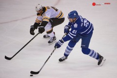 23 November 2015: Boston Bruins Center David Krejci (46) [4653] moves to block Toronto Maple Leafs Left Wing James van Riemsdyk (21) [6041] in the third period at Air Canada Centre, Toronto, ON, Canada (Photo by Peter Llewellyn/Icon Sportswire)