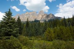 Summer view from Bow Valley Trail toward Castle Mountain, Alberta, Canada,
