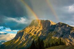 Double rainbow over Tunnel Mountain Tunnel Mountain, Alberta, Canada,