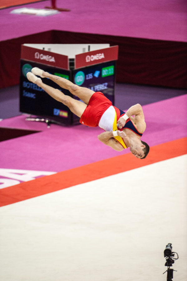 Isaac BOTELLA PEREZ (ESP), competes in the floor exercise, The London Prepares Visa International Gymnastics