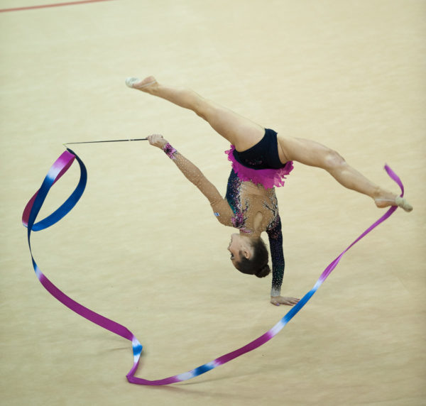 Victoria VEINBERG FILANOVSKY(ISR) competes in the ribbon, The London Prepares Visa International Gymnastics, Olympic Test Event, North Greenwich Arena, London, England January 13, 2012.