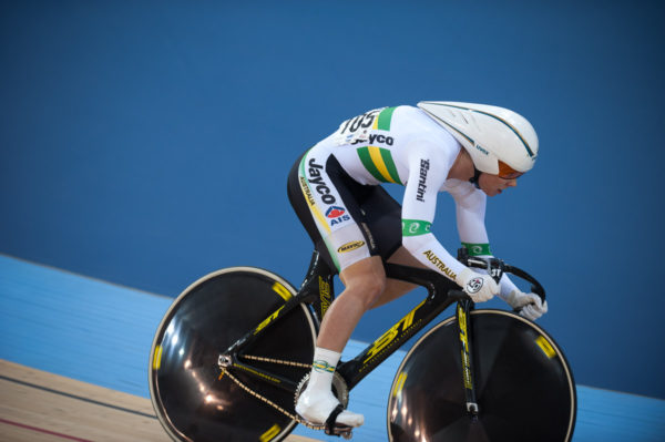 London, England, 12-02-18. Kaarle McCULLOCH (AUS) competes in the Women's Sprint at the UCI World Cup, Track Cycling, Olympic Velodrome, London. Part of the London Prepares Olympic preparations.