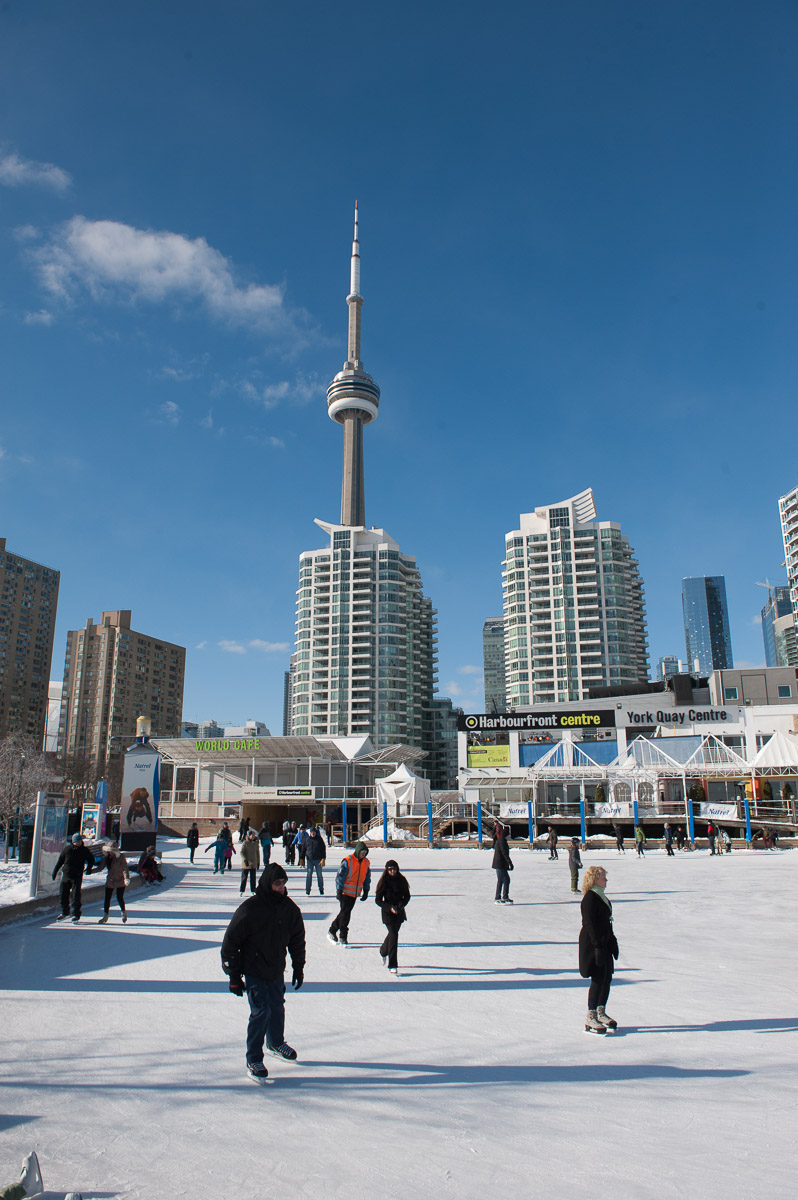 Ice skating on natural rink, Harbourside, Toronto , Ontario, Canada