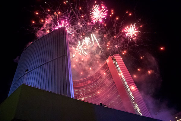 Parapan Am closing ceremony fireworks, Nathan Phillips Square, Toronto 2015 Parapan Am Games: Photo Peter Llewellyn